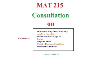 MAT 215 || Analytic Functions || On 17 Mar 2021