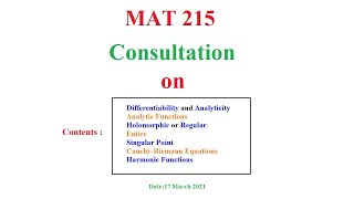 MAT 215 || Analytic Functions || On 17 Mar 2021