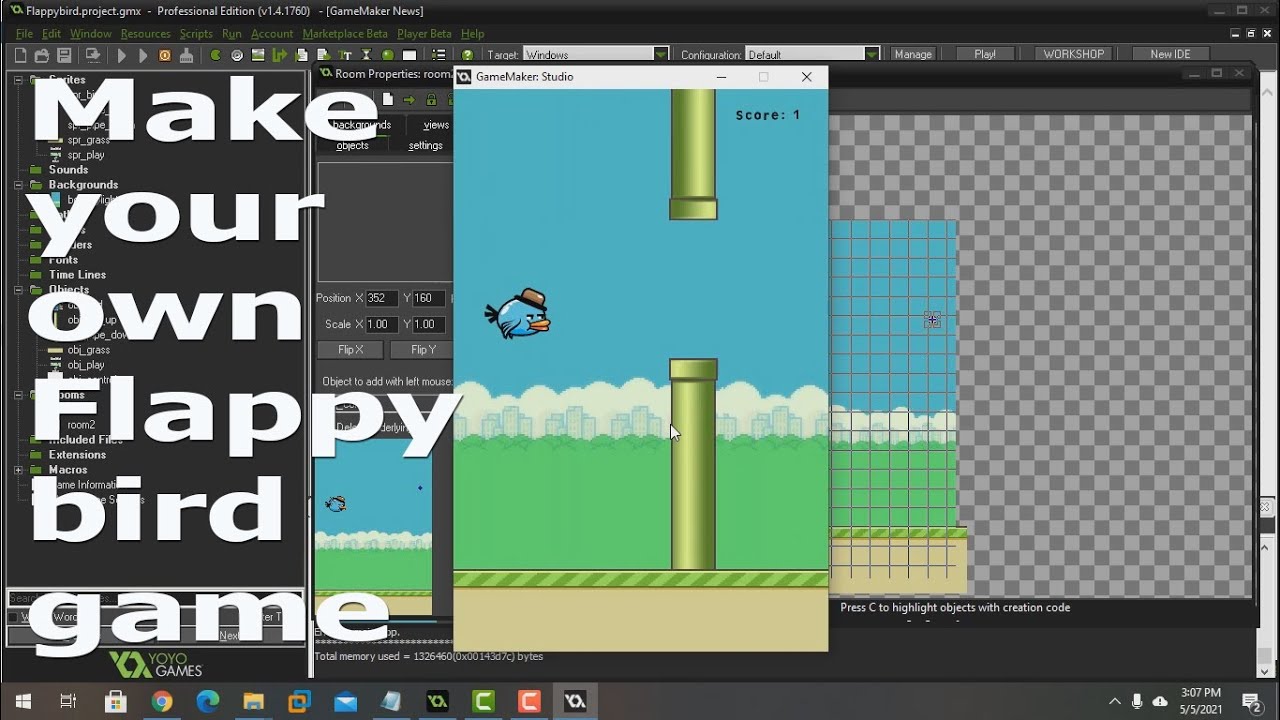 Create Your Own Flappy Bird Game - Gamemaker Studio 2 Tutorial — Eightify