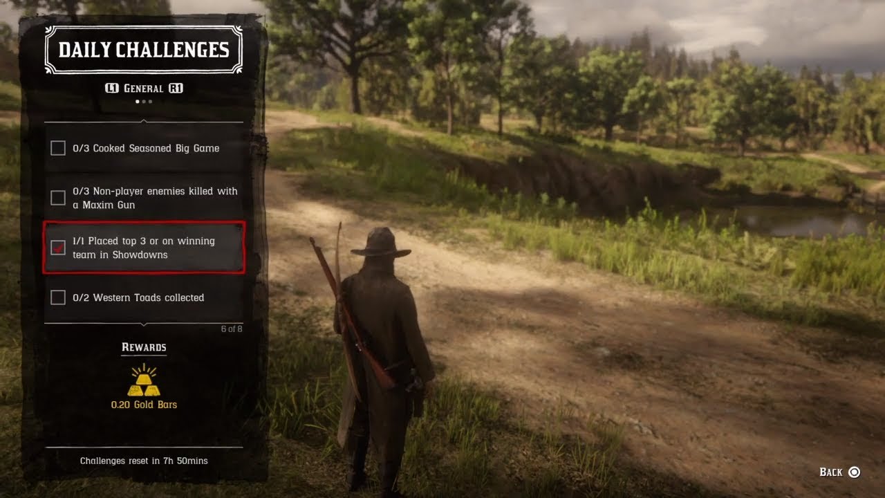 Placed top 3 or on winning team in Showdowns//Red Dead Online//Daily