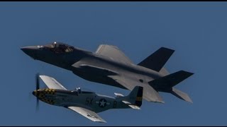 F-35 Lighting II &amp; P-51 Double Trouble Two over the beach!