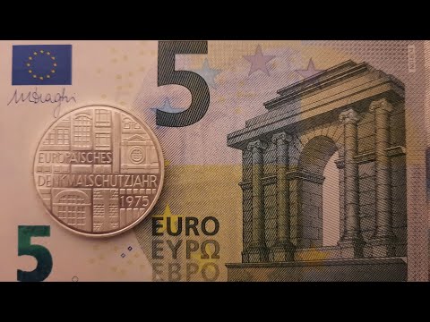 Видео: Монета Германии ФРГ 5 марок 1975 года. Европейский год охраны памятников.