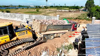 Getting NEW MIX Filling Land Use SHANTUI DH17C2 Push, Grading & DumpTruck24T Unloading Stone