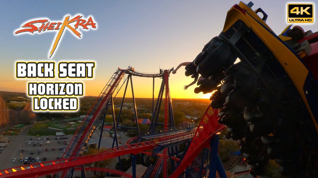 SheiKra Dive Coaster Back Seat Horizon Locked Sunset POV