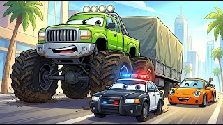 Fire Truck U0026 Police Chase Monster Truck Through City   Monster Truck New Episode