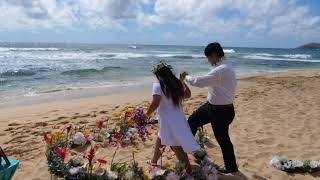 Naomi and DeYuan at Sandy beach Hawaii destination wedding