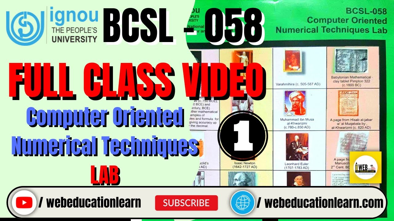 BCSL058 | #1 Computer Oriented Numerical Techniques Lab | Full Class | #BCA #BCAOL #IGNOU #bcsl58