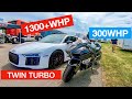 Twin turbo r8 battles 300whp h2 12 mile racing