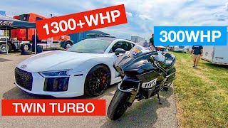 TWIN TURBO R8 BATTLES 300WHP H2! 1/2 MILE RACING!