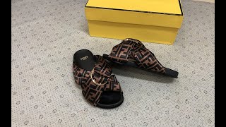 Fendi Feel FF Satin Slide Sandals In Brown Review