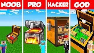 Minecraft Battle: NOOB vs PRO vs HACKER vs GOD: INSIDE CHEST HOUSE BASE BUILD CHALLENGE / Animation