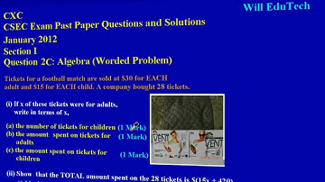 CSEC CXC Maths Past Paper 2 Question 2c Jan 2012 Exam Solutions (Answers)_ by Will EduTech