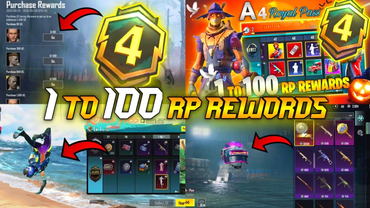 A4 ROYAL PASS 1 TO 100 RP REWARDS  ACE 4 ROYAL PASS LEAKS PUBG MOBILE/BGMI  ( ROYAL PASS A4 REWARDS) 