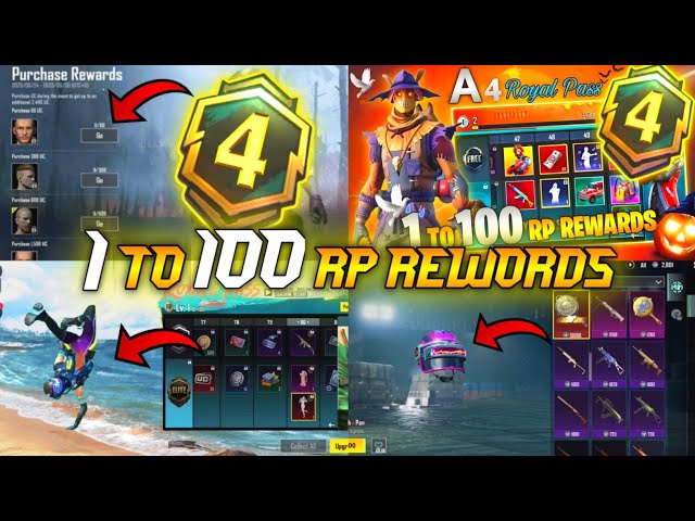 A4 ROYAL PASS 1 TO 100 RP REWARDS  ACE 4 ROYAL PASS LEAKS PUBG MOBILE/BGMI  ( ROYAL PASS A4 REWARDS) 