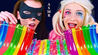 ASMR JELLY NOODLES (JELLY STRAWS) SUPER CAT VS HARLEY QUINN  | EATING SOUNDS LILIBU