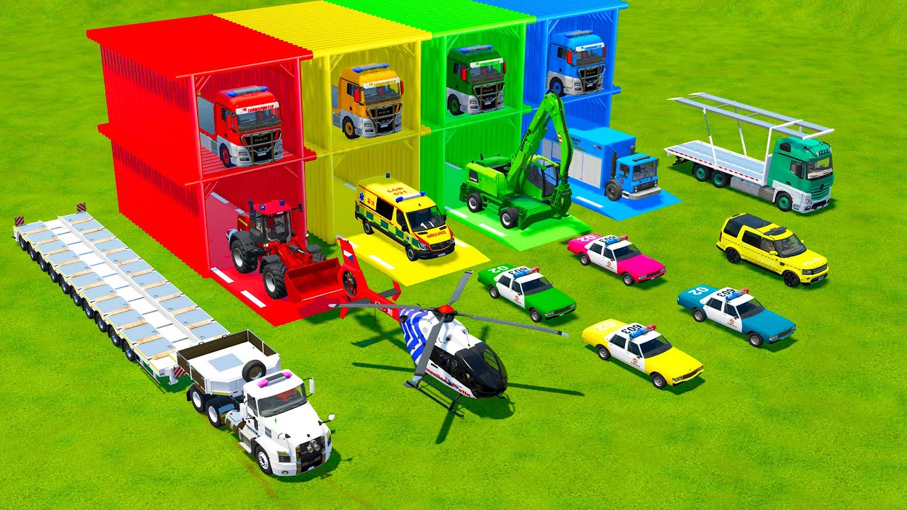 ALL POLICE VEHICLES, EXCAVATOR, AMBULANCE, RESCUE TRUCK TRANSPORT TO GARAGE - FS22