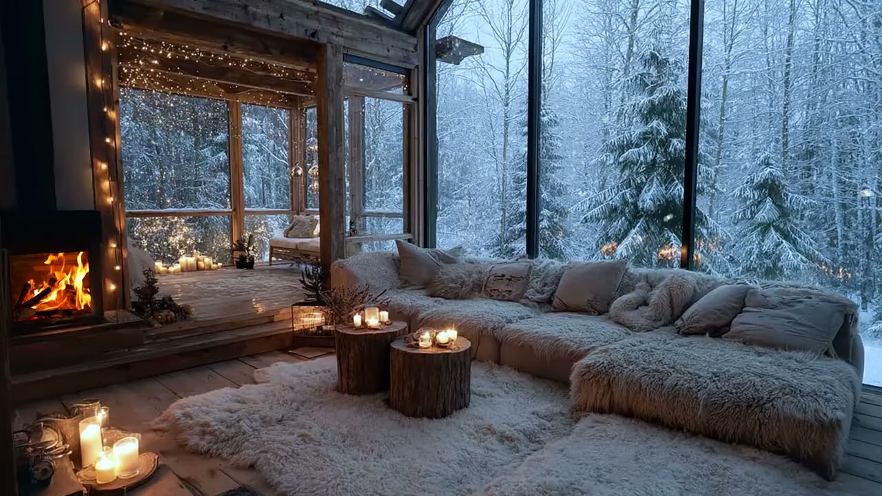 Snowy Night Ambience ❄️ Calm Lounge Piano with Soft Fireplace Sounds for Study and Mental Ease