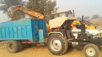 JCB 3DX plus loader machine and Eicher tractor 551 in mitti trolley loading video
