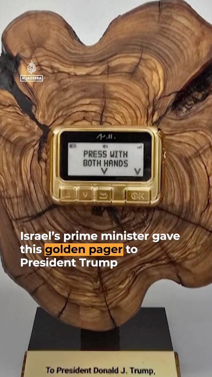 Netanyahu gifts Trump golden pager celebrating Lebanon attacks | AJ #shorts