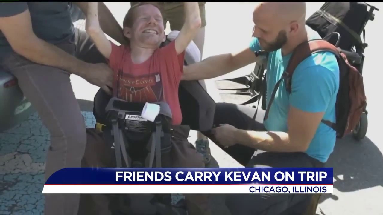 Friends carry Kevan as a backpack on trip around the world NOV 2017
