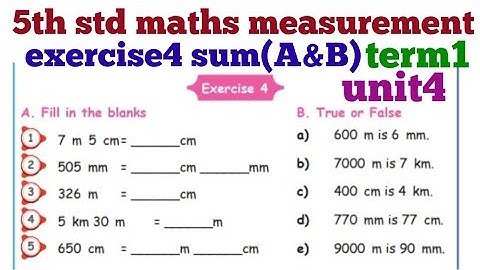 5th std maths measurement exercise4 sum(A&B)/fill in the blanks/true are false unit4 term1 Tamil