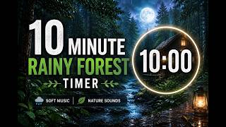 10 Minute Rainy Forest Timer 🌧️ Soft Ambient Music &amp; Nature Sounds | Relaxing Countdown