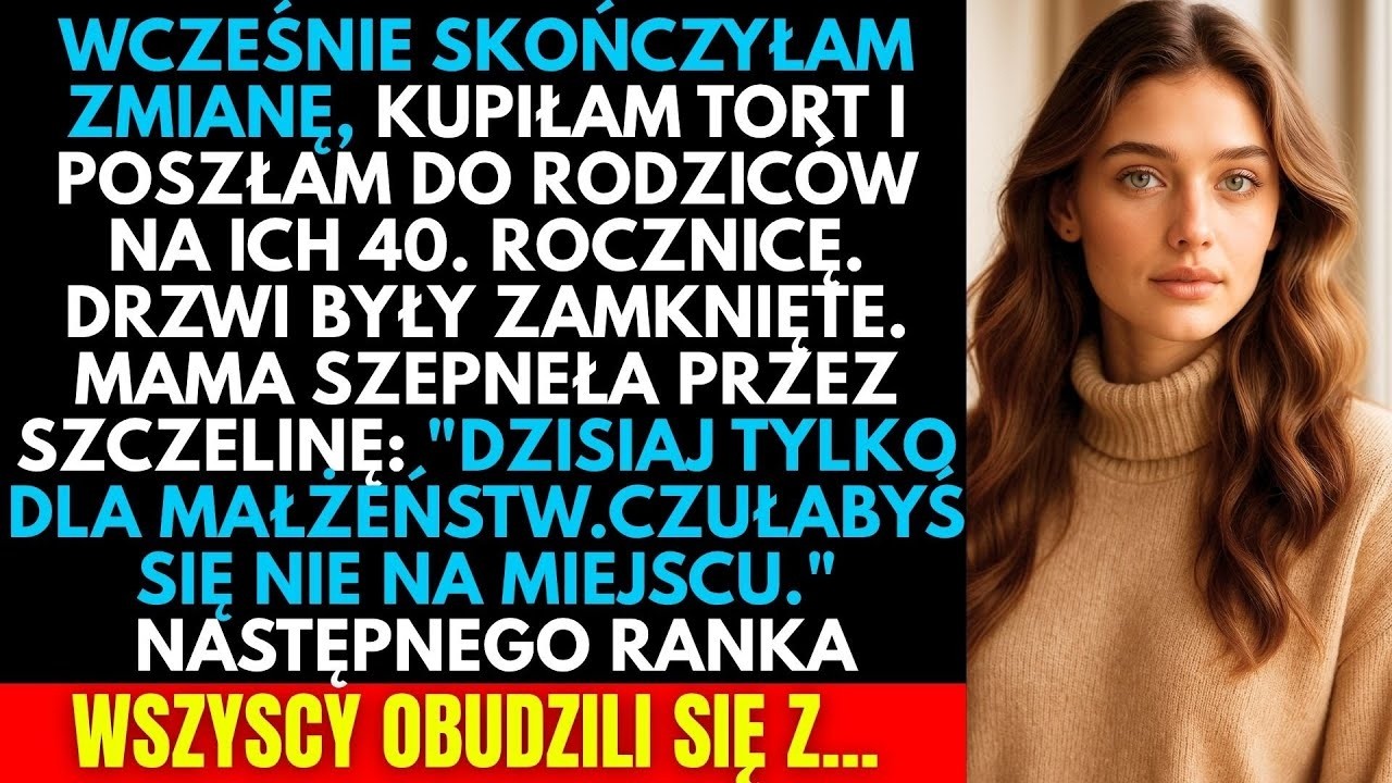 Przyszłam na czterdziestą rocznicę ślubu rodziców z tortem, który sama zamówiłam, i usłyszałam przez szparę w drzwiach: „To wieczór tylko dla małżeństw. Czułabyś się nie na miejscu”. Zostawiłam...