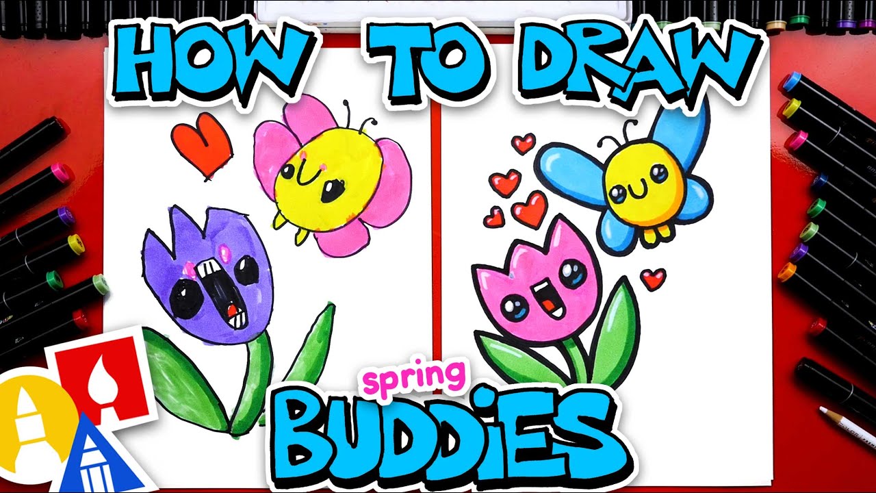How To Draw Spring Buddies tulip and butterfly