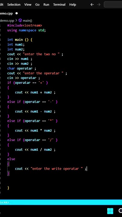 Calculator program in C++ using if else-if statement || #shorts #short ...