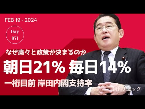 2月19日 朝刊チェック 朝日２１％ 毎日１６％ 岸田内閣支持率はもうすぐ一桁に