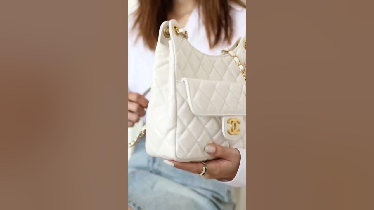 Chanel Small Hobo Bag in White Shiny Crumpled Calfskin & Gold-Tone