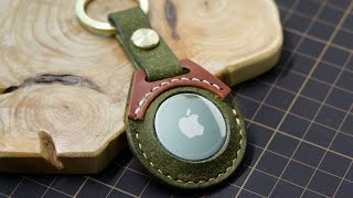 Making a Handmade Leather AirTag Keychain - Leathercraft ASMR
