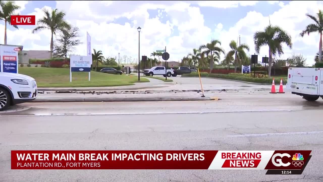 Water main break in Fort Myers shuts down part of Plantation Road - YouTube