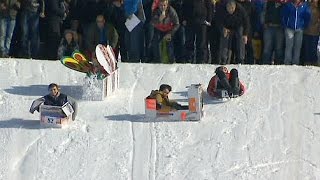 People took part in a cardboard sled race at Palandoken in Erzurum, Eastern Turkey on March 15, 2015.… Let the pictures do the 