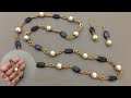 Simple beaded long necklace tutorial/beaded long chain making/long chain ,bracelet, earrings making