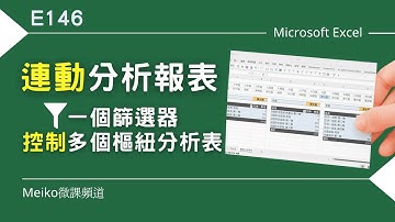 Excel 教學 E146 | 連動分析報表，一個篩選器控制多個樞紐分析表 | Meiko微課頻道
