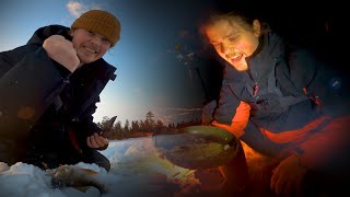 Tuntematon erämaajärvi ja tervastulet Catch and cook talvi versio!!