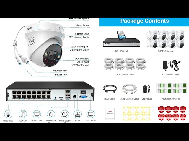 ZOSI 16CH 4K Spotlight PoE Security Camera System | Cctv Camera Setup class=