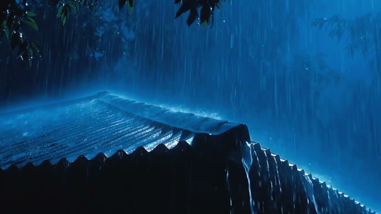 Heavy Rain & Thunderstorm at Night on the Roof | Deep Sleep & Insomnia Relief