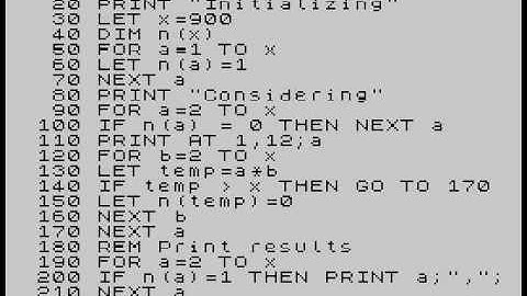 Prime Number Generator ZX Spectrum (Sieve)