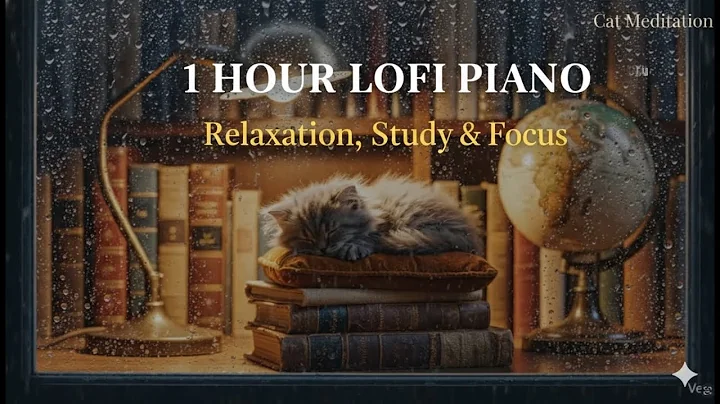 1 Hour Rainy Lofi Piano • Cozy Study & Relax Ambience w: Sleeping Kitten