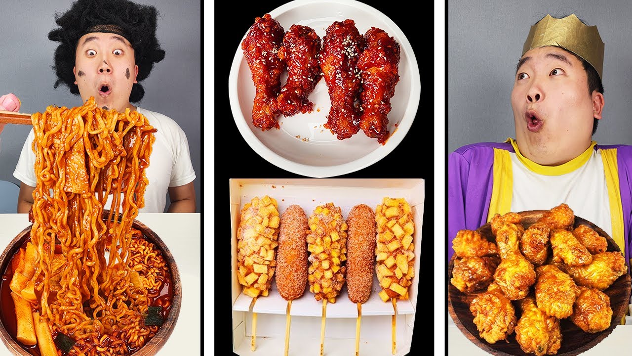 ASMR MUKBANG 🌭сырный ттокбокки со звуком поедания хрустящей корн-дога