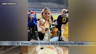 Eau Claire woman catches homerun ball at Brewers playoff game