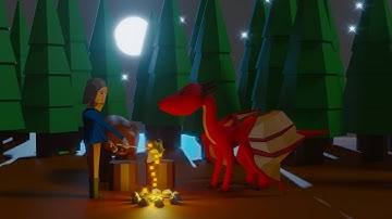 Blender A Campfire with A Dragon Low Poly Animation