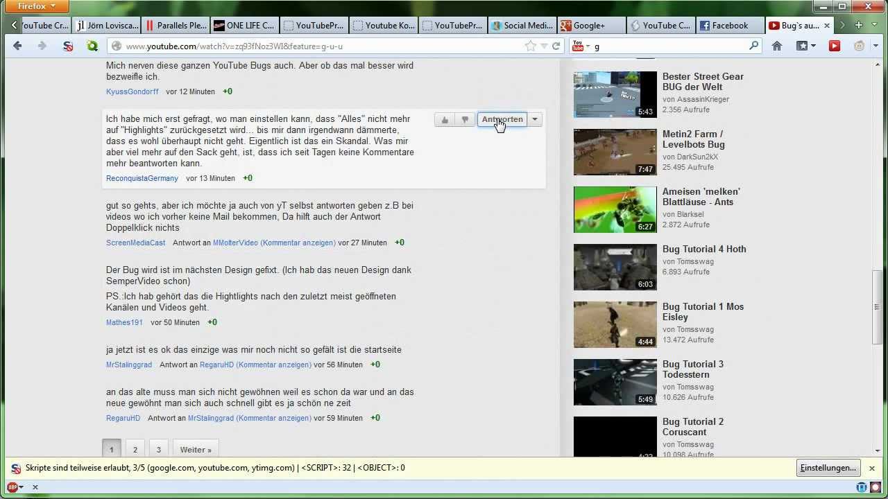 Youtube Kommentar-Antwort Bug Lösung - lastsiteliving