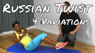 Russian Twist 4 Variations - Great Core, Spine & Oblique Exercise