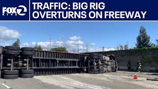 Watch Live: Big rig overturns following crash near Hayward | KTVU