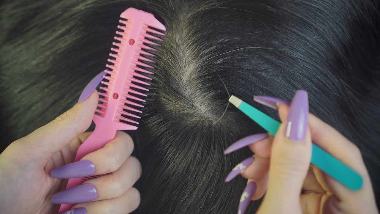 ASMR Detailed Scalp Check, Grey Hair Plucking & Hair Parting For Sleep ( Tweezing )