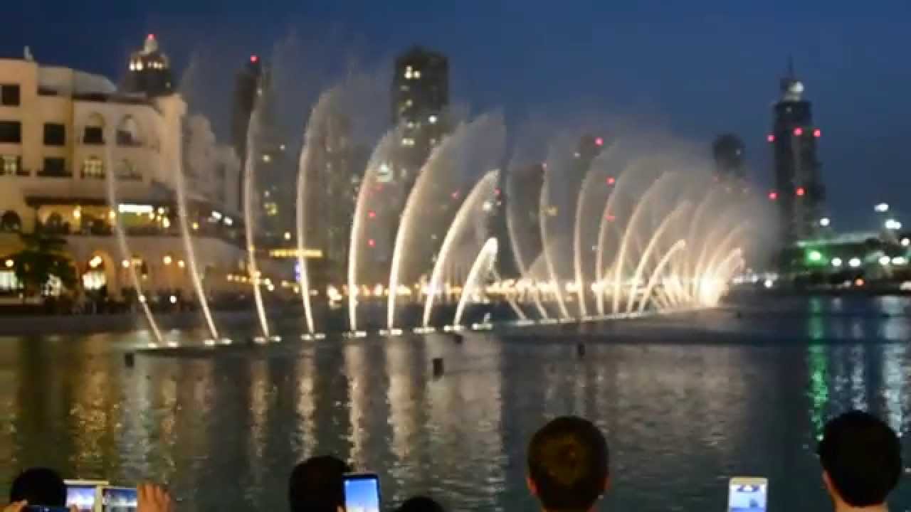 Dubai Mall illuminated fountains Whitney Houston I will always love