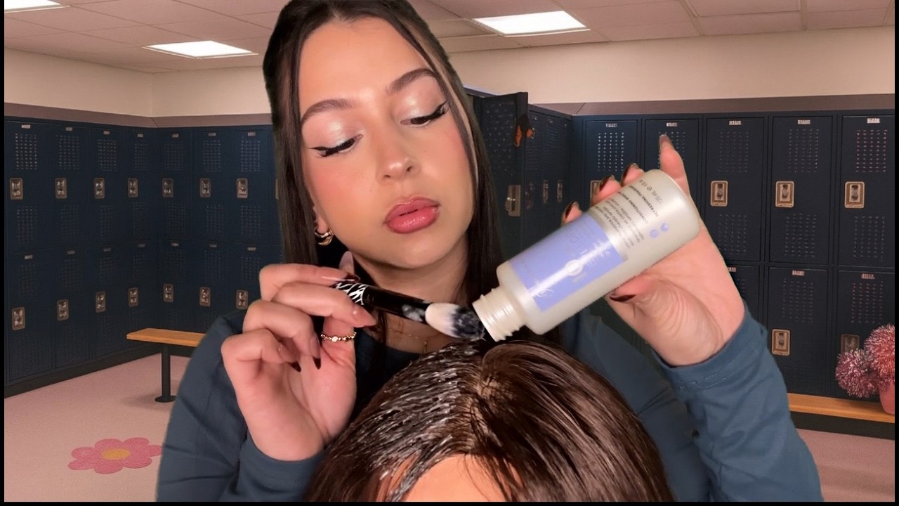 ASMR $5 “Hair bleaching” in school locker room🫠 (we get caught🚨)